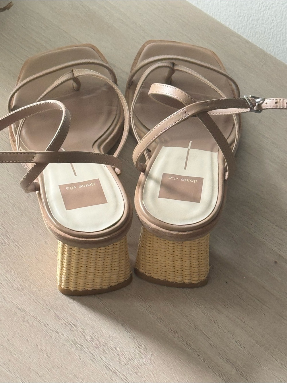 Dolce Vita Tan Strappy Woven Block Heel Sandals - Picture 3 of 3